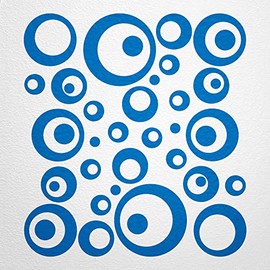 WANDfee® Wall Tattoo, Circles, Dots, 50 Stickers, Colour Choice For Children's Bedroom, Living Room, Hallway, Bathroom, Kitchen, Tile Stickers, blue