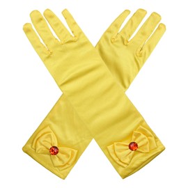Husalsea Children'S Long Gloves, Bow With Rhinestone Gloves, Dress Gloves, Wedding Flower Girl Princess Dress Up Satin Gloves for Birthday, Holiday Celebrations, Costume Party Decorations (Yellow)