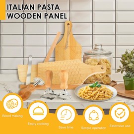Wood Gnocchi Pasta Making Tool Set, Ergonomic Wood Gnocchi Board, DIY Ravioli Stamp Maker Cutter with Roller Wheel, Rolling Pin Pasta Making Accessories for Kitchen Gift Pasta Dumplings
