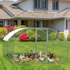 Garvee Metal Large Chicken Coop, Chicken Run for Yard with Strengthen Support, Outdoor Poultry Cage with Waterproof and Anti-Ultraviolet Cover for Outdoor Farm Use（9.8' W x 13.1' L x 6.5' H）