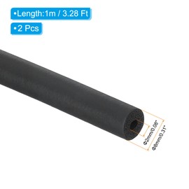 PATIKIL 2mm ID x 8mm OD x 1m Long Pipe Insulation Foam Tube, 2pcs Pipe Cover Wrap Roll EPDM Bar Tubing for Handle Grip HVAC Air Conditioner Units, Black