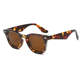 Long Keeper Retro Round Sunglasses Polarised Small Oval Sunglasses Vintage for Men Women Colourful Retro Glasses Round with UV400 Protection 44 mm, leopard frame / brown lens