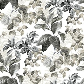 RoomMates RMK11233WP Gray and Tan Rainforest Leaves Peel and Stick Wallpaper
