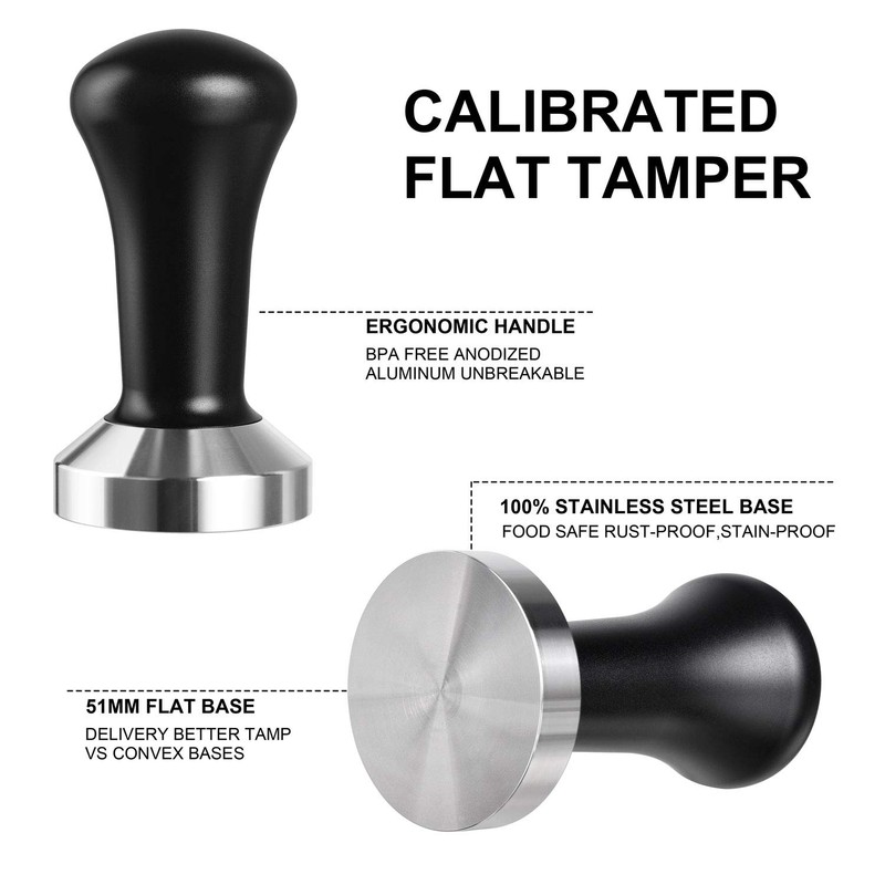SANTOW 51mm Espresso Tamper, Barista Coffee Tamper with Flat Stainless