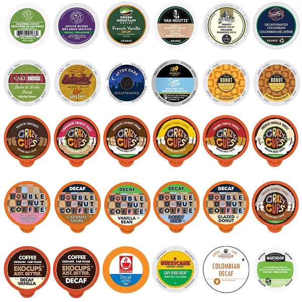 Decaf Flavored Coffee Pods Variety Pack Sampler, Assorted Single Serve