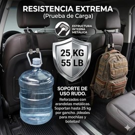 Richome Ganchos para Reposacabezas de Coche Dobles | Organizador de auto con cuero premium, soporta 25kg, giro 360° y diseño universal para bolsas, mo