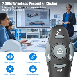 AMERTEER Wireless Presenter, 2.4GHz Powerpoint Presentation Remote Control Laser Pointer Office PowerPoint PPT Remote Control Clicker Presenter Flip Pen