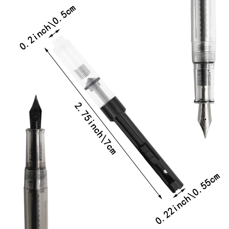 6 Pack Black Universal Fountain Pen Ink Converter, Push in