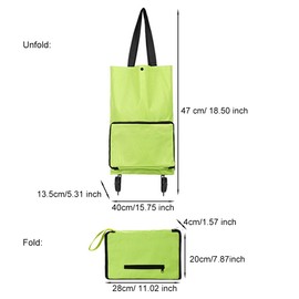Collapsible Shopping Trolley on Wheels, Foldable Shopping Cart Reusable Oxford Cloth Shopping Bags Portable Hand-Pulling Grocery Bags for Home Supermarket(green)