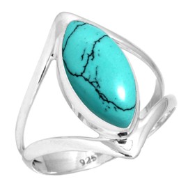 Jeweloporium 925 Sterling Silver Ring for Women Size L Blue Turquoise Stone Solitaire Silver Ring Anniversary - Gift Costume Jewelry