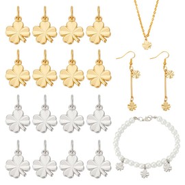 BENECREAT 28 Pieces Real 18K Gold-Plated Four Leaf Clover Pendants, 11 x 9 x 1 mm Platinum Plated Lucky Charm Necklace for Wedding Season, Green Valentine's Day Jewellery, Bracelet and DIY Projects