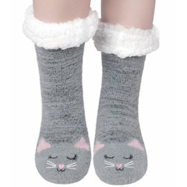 Fluffy Slipper Socks Women, Thermal Bed Warm Winter Cosy Socks for Women, Ladies Non Slip Fuzzy Fleece Lined Socks with Grippers, Christmas Gifts Stocking Stuffer