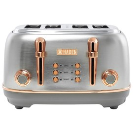 Haden Heritage 4 Slice Wide Slot Stainless Steel Toaster Bundled with 12 Cup Programmable Drip Coffee Maker Coffee Machine, Steel & Copper