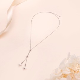 HOOHWE Sterling Silver Long Necklace for Women Layered Necklaces Tassel Round Pearl Necklace Y Clavicle Necklace for Women Lady Jewelry