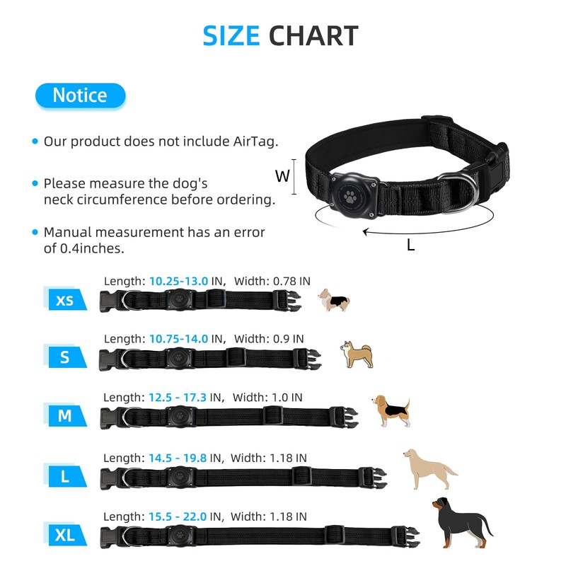 Upgraded AirTag Dog Collar, IP68 Waterproof Air Tag Dog Collar