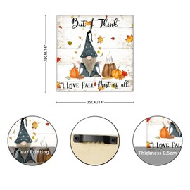 But I Think I Love Fall Most of All Wood Signs Retro Gnome Pumpkin Maple Leaves Wall Plaque Harvest Thanksgiving Wall Decor Hanging Plaque Sign For Bedroom Living Room Office Outdoor Home 14x14in