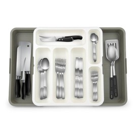 Furndiy Expandable Drawer Organizer Utensil Tray for Kitchen | Flatware and Cutlery Holder, Compact Storage for Spoons Forks Knives | Cutlery Utensil Set for | Based in USA
