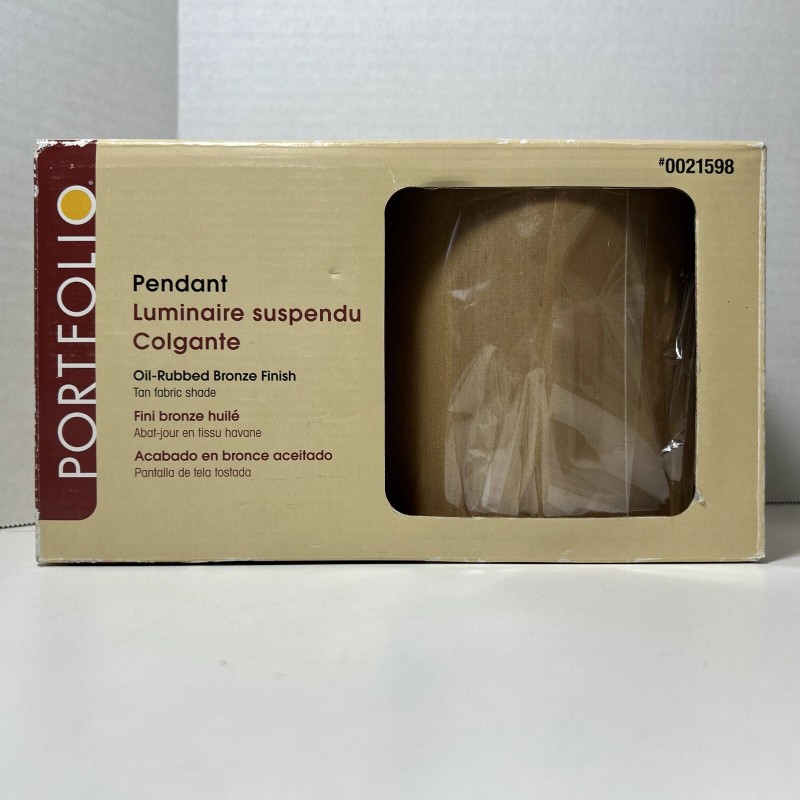 Portfolio Pendant Light 0021598 (Oil-Rubbed Bronze Finish, Tan Fabric Shade)