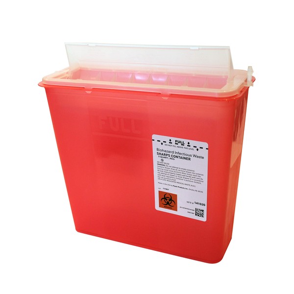Plasti-Products 141020 Wall Mounted Sharps Container, 5 Qt, Red (Pack of 20)