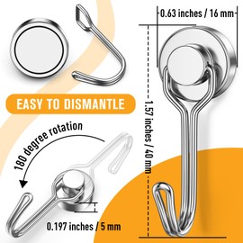 FINDMAG Magnetic Hooks, 8 Pack 30 lb+ Swivel Swing Neodymium Magnet Hooks, Strong Magnetic Hooks for Cruise, Magnet with Hooks, Strong Magnet Hooks for Hanging, Garage, Kitchen, Camping Van
