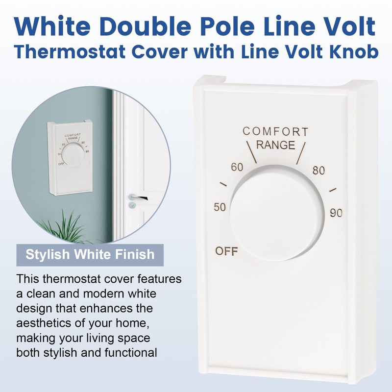 QCG White Double Pole Line Volt Thermostat Cover with Knob,