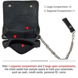 Dream Apparel Live To Ride Bifold Chain Wallet for Men and Women, Cowhide Leather Motorcycle Biker Wallet with Anti-Theft Steel Chain, Black & Brown ID Card Holder Trucker Wallet with Snap Closure