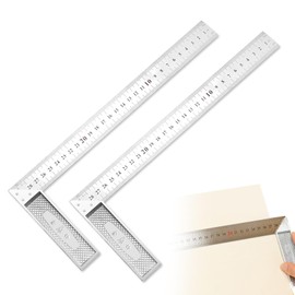 Carpenters Square Tools, 2 Pcs Combination Square Set Speed Squares Carpentry 12 Inch/300mm Steel Angle Ruler L Shape Rulers for Engineer Woodworking Measuring