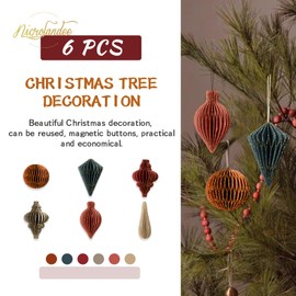 NICROLANDEE Christmas Decorations, 6 PCS Christmas Paper Honeycomb Ornaments with Glitter Edge, Mini Hanging Paper Lanterns for Christmas Tree Decoration Xmas Holiday Party New Year Decor
