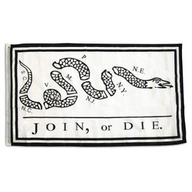 3X5 Benjamin Franklin Join Or Die White Double Sided 3Ply With Liner Flag 3'X5'