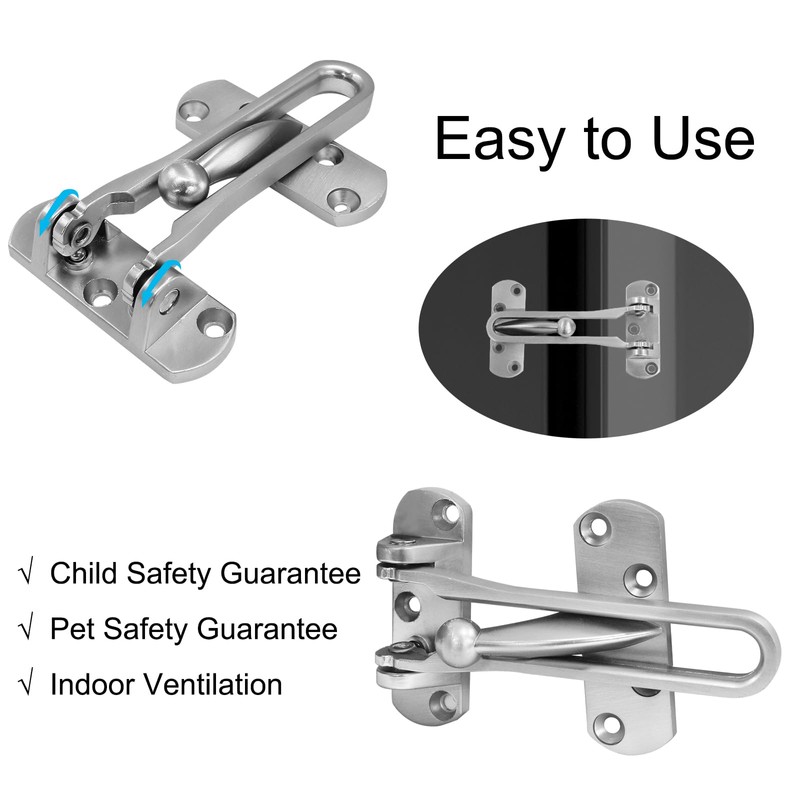 Seimneire 2 Pack Silver Hotel Door Swing Bar Lock Latch