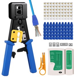 Rj45 Crimp Tool Pass Through Ethernet Crimping Tool Kit 108PCS Network Crimp Tool 3-in-1 Rj45 Crimper with 50PCS Covers and 50PCS Connectors for 8P Cat5 Cat6 Pass Through Connectors