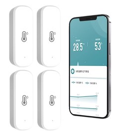 Tuya WiFi Thermometer Hygrometer Indoor Thermometer WiFi Temperature Sensor Thermometer Thermal Hygrometer with App Notification and Data Storage, Pack of 4