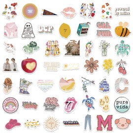 200Pcs Trendy Aesthetic Stickers, Cute VSCO Stickers for Girls Women, Vinyl Positive Decor Stickers for Water Bottle Scrapbook Laptop Phone Journaling Guitar Skateboard