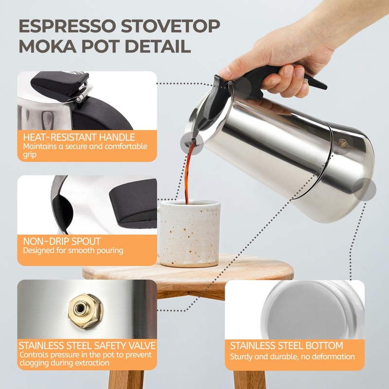 Mogrecha 2 Cup 100ml Moka Pot Stainless Steel Espresso Coffee