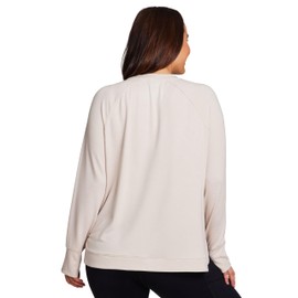 RBX Activewear Women's Workout Top, Active Fashion Long Sleeve Yoga Tunic Crewneck Lightweight French Terry Sweatshirt Pullover with Thumbholes Sand XL