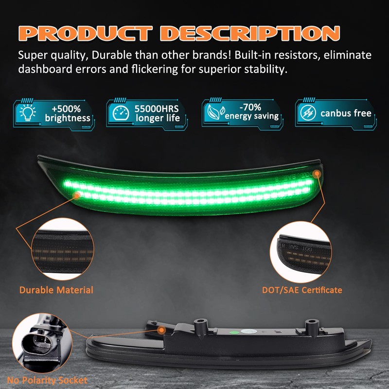 AreLokpri Dynamic LED Side Marker Light Compatible with Dodge Charger