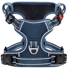 Timos Dog Harness Large Sized, No Pull Pet Harness with Neck Lockable Snap,No Choke Front Clip Dog Reflective Vest,Adjustable Metal Rings 3 Buckles,Easy Control Handle for Large Dogs Royal Blue XL