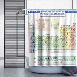 Periodic Table Shower Curtain Funny Chemical Symbol Theme Cloth Fabric Bathroom Decor Sets with Hooks Waterproof Washable (70W×70L)