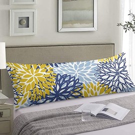AIMSTONG Floral Body Pillow Cover Green Spring Floral Blue Yellow and Navy Chrysanthemum Flowers Long Pillow Case Protector with Longpillowcase407-Y-002 Longpillowcase407-Y-002