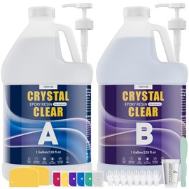 TQELFSS Epoxy Resin 2 Gallon, Crystal Clear Epoxy Resin Kit with Pumps, Self Leveling, Low Odor, High Gloss, No Yellowing Molding & Casting for Mold, Countertop, Table Top, DIY Art Crafts (1gal×2)
