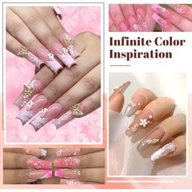 3D Flower Nail Charms, 2 Boxes 3D Acrylic Flowers Nail Art Charms and Gemstones, White Pink Mixed Cherry Blossom Rhinestones, Acrylic Nail Accessories with Beads Manicure DIY Nail Decorations