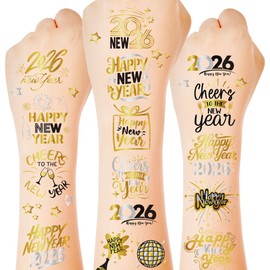 135 Styles New Years Eve Party Supplies, 12 Sheets Glitter New Year Tattoos, 2026 NYE Decorations, Black Gold Silver NYE Party Favors Tattoos Stickers, Holiday Festival Eve Decor