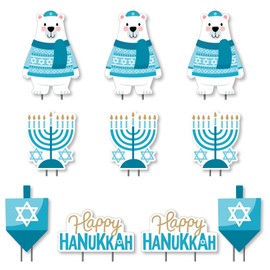 Big Dot of Happiness Hanukkah Bear - Polar Bear Dreidel Menorah Lawn Decorations - Outdoor Chanukah Holiday Sweater Party Yard Decorations - 10 Piece