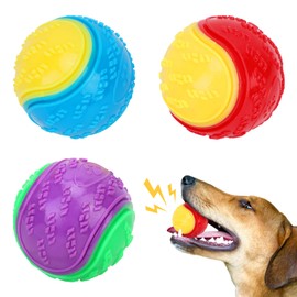QKURT 3 Pieces Squeaky Dog Ball,Indestructible Dog Ball Toys,High Bounce Rubber Dog Balls,Teeth Training Dog Ball Toys,Dog Interactive Dog Ball Chew Toys for Medium Large Dog