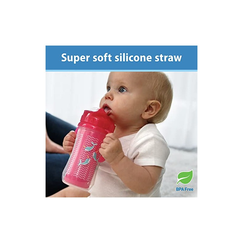 Dr. Brown's Milestones - Taza de paja aislada, color rosa,