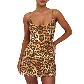 Women's Mini Y2K Romper Dresses - Spaghetti Strap Summer Casual Leopard Print Tennis Boho Skort Dress with Shorts Underneath Animal Yellow S