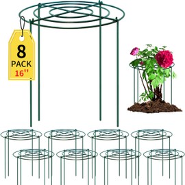 SYITCUN 8pack Peony Cages and Supports, 16” Four Legs Peony Cage, Heavy-Duty Peonies Support Cages, Peony Ring for Roses, Hydrangeas, Sage, Peonies, Cucumbers, Tomato