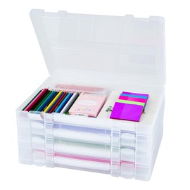 Mickiewicz 4 Pack Large A4 Paper Storage Box, Arts Supply Storage Organizer Box Scrapbook Storage Box Crafts Organization Boad Game Storage,Thick Plastic Scrapbook Storage Box for 8.5" x 11" Letter
