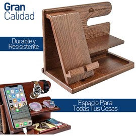Bluelander Organizador para Celular, Relojes, Llaves, Cartera, Accesorios para Hombre, Base de Celular para la Oficina y el Hogar, Múltiples Espacios para Buro y Escritorio, Regalo para Papá