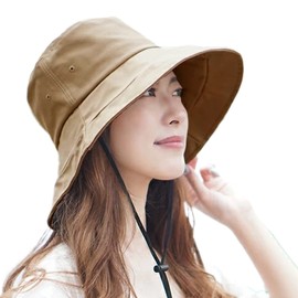 Hanahana15 Women's Hat, UV Protection, Capellin, Large Size, Deep, Large, Light Blocking, 100% Cotton, Hat, Spring/Summer, UV Rays, Chin Strap, Washable, Summer, Wide Brim, Cotton, Size Adjustable,